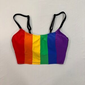 Sirena Rainbow Stripe Bikini Top Womens Medium Multicolor Adjustable Straps Core